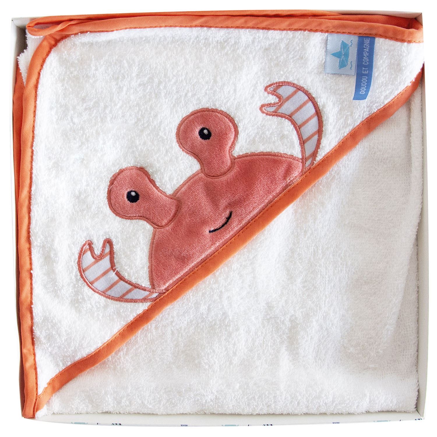 Doudou Et Compagnie Cape De Bain 80x80 Crabe Corail Sortie De Bain Et Peignoir Toilette Orchestra